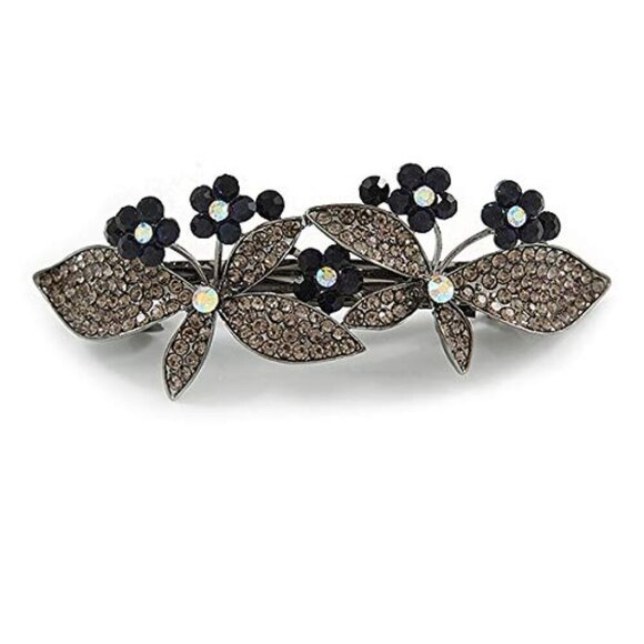 Double Butterfly Hair Clip Crystal Insect Hair Grip Dark Grey Blue Elegant main image 4